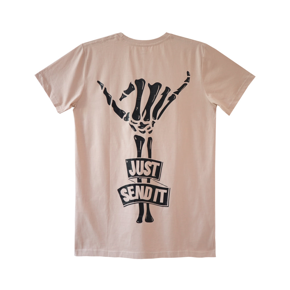 JUST SEND IT MENS SMALL PRINT TEE BEIGE