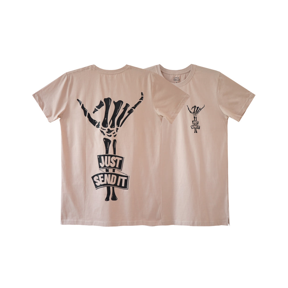 JUST SEND IT MENS SMALL PRINT TEE BEIGE