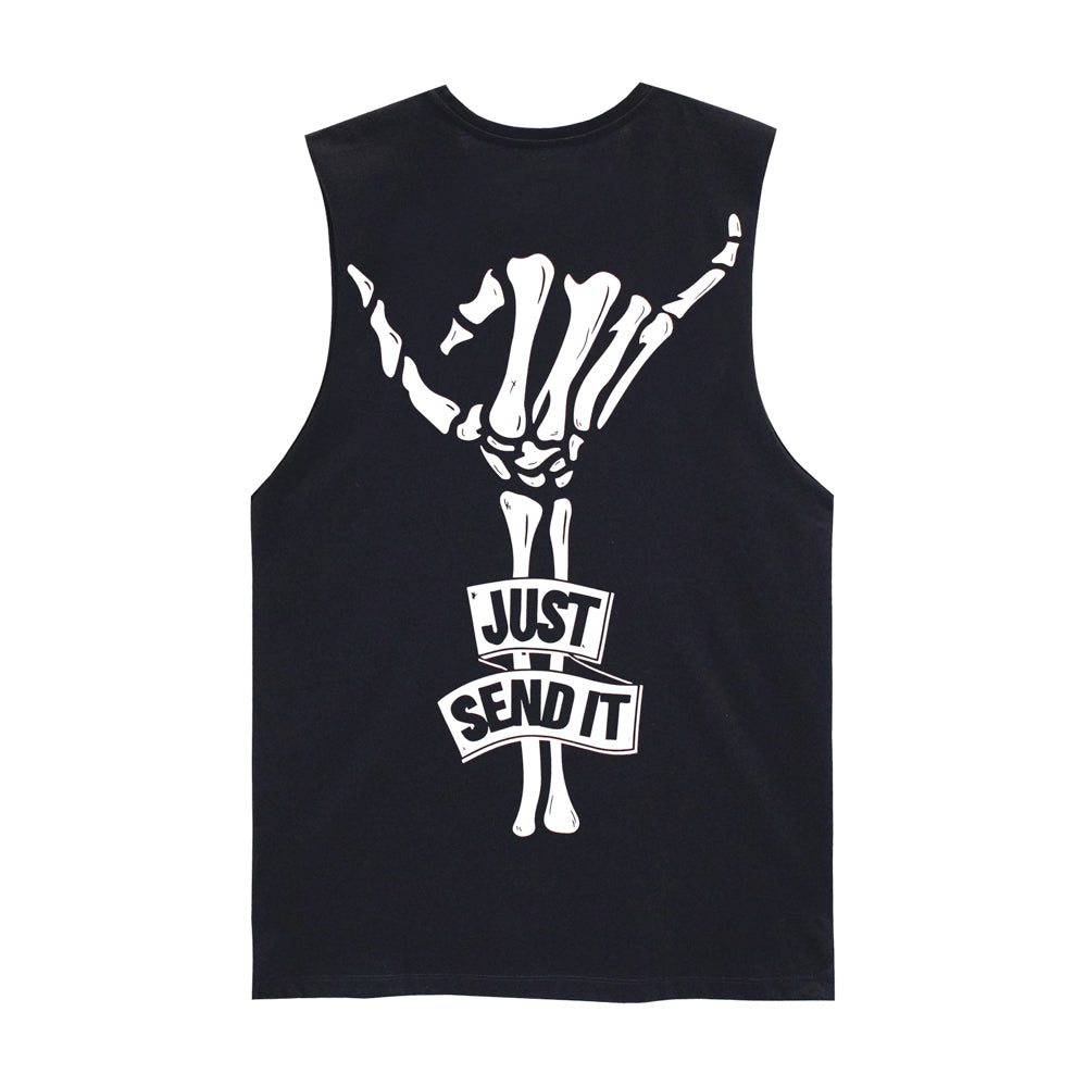 JUST SEND IT MENS SMALL PRINT MUSCLE TEE