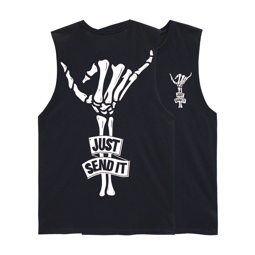 JUST SEND IT MENS SMALL PRINT MUSCLE TEE