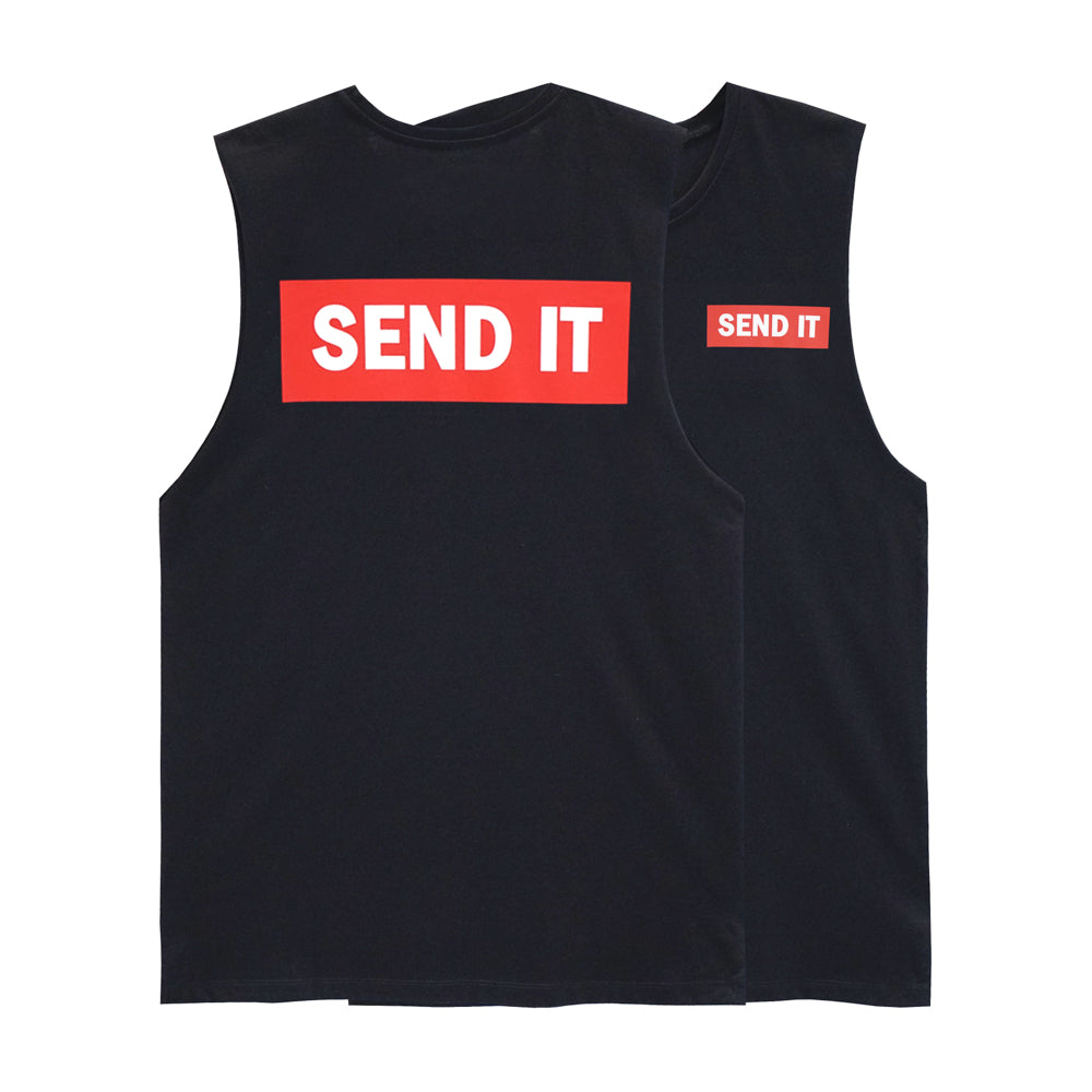 SEND IT MENS SMALL PRINT MUSCLE TEE