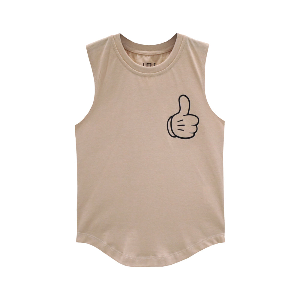GOOD TIMES MUSCLE TEE SMALL PRINT BEIGE