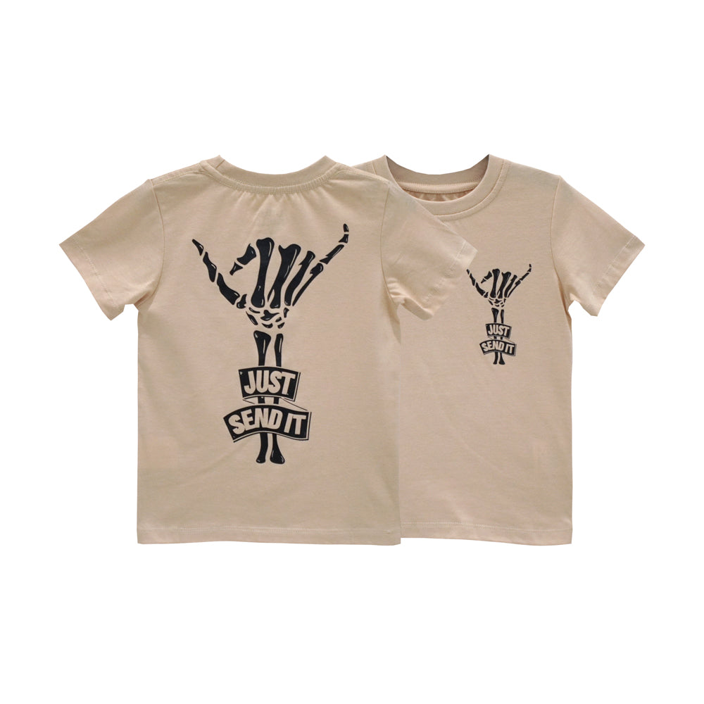 JUST SEND IT BOYS SMALL PRINT TEE BEIGE