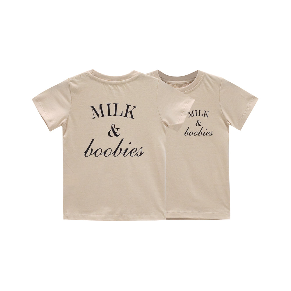 MILK AND BOOBIES BOYS SMALL PRINT TEE BEIGE