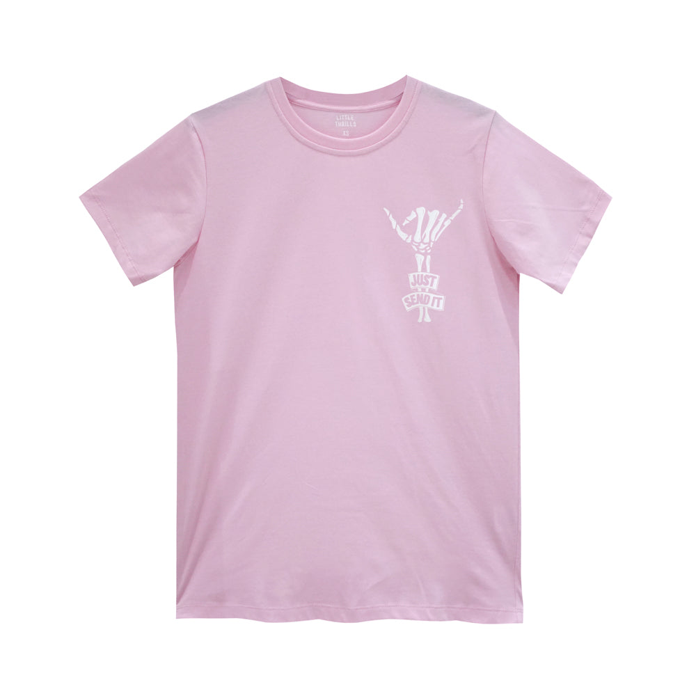 JUST SEND IT WOMENS SMALL PRINT TEE BABY PINK