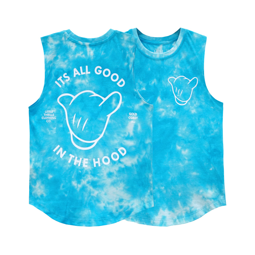 ITS ALL GOOD BOYS MUSCLE TEE TIEDYE BLUE