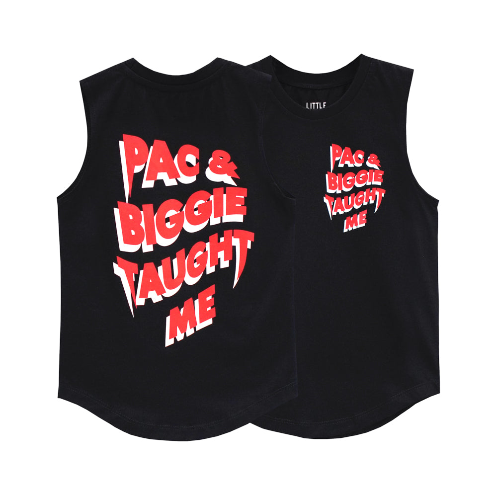 PAC AND BIGGIE TAUGHT ME BOYS MUSCLE TEE SMALL PRINT