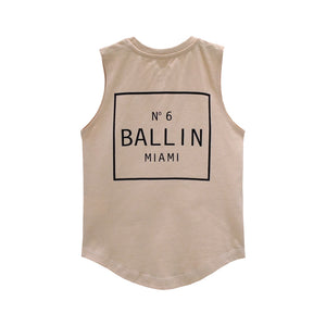 BALLIN MUSCLE TEE SMALL PRINT BEIGE