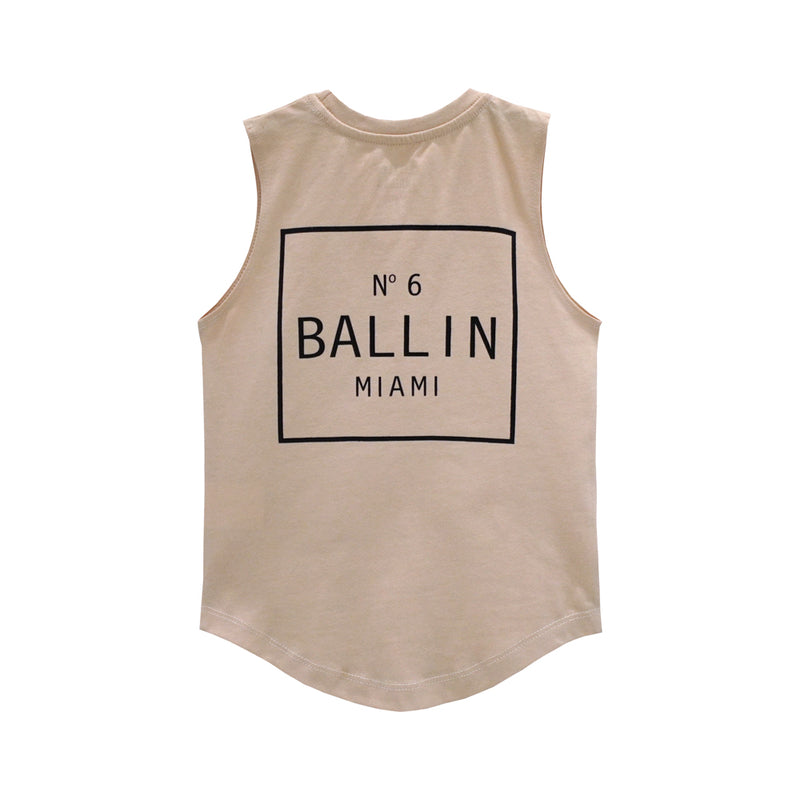 BALLIN MUSCLE TEE SMALL PRINT BEIGE
