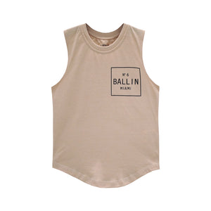 BALLIN MUSCLE TEE SMALL PRINT BEIGE