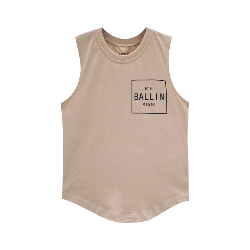 BALLIN MUSCLE TEE SMALL PRINT BEIGE