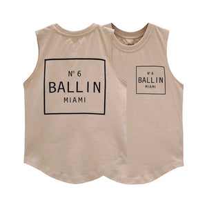 BALLIN MUSCLE TEE SMALL PRINT BEIGE