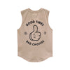 GOOD TIMES MUSCLE TEE SMALL PRINT BEIGE
