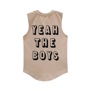 YEAH THE BOYS MUSCLE TEE SMALL PRINT BEIGE