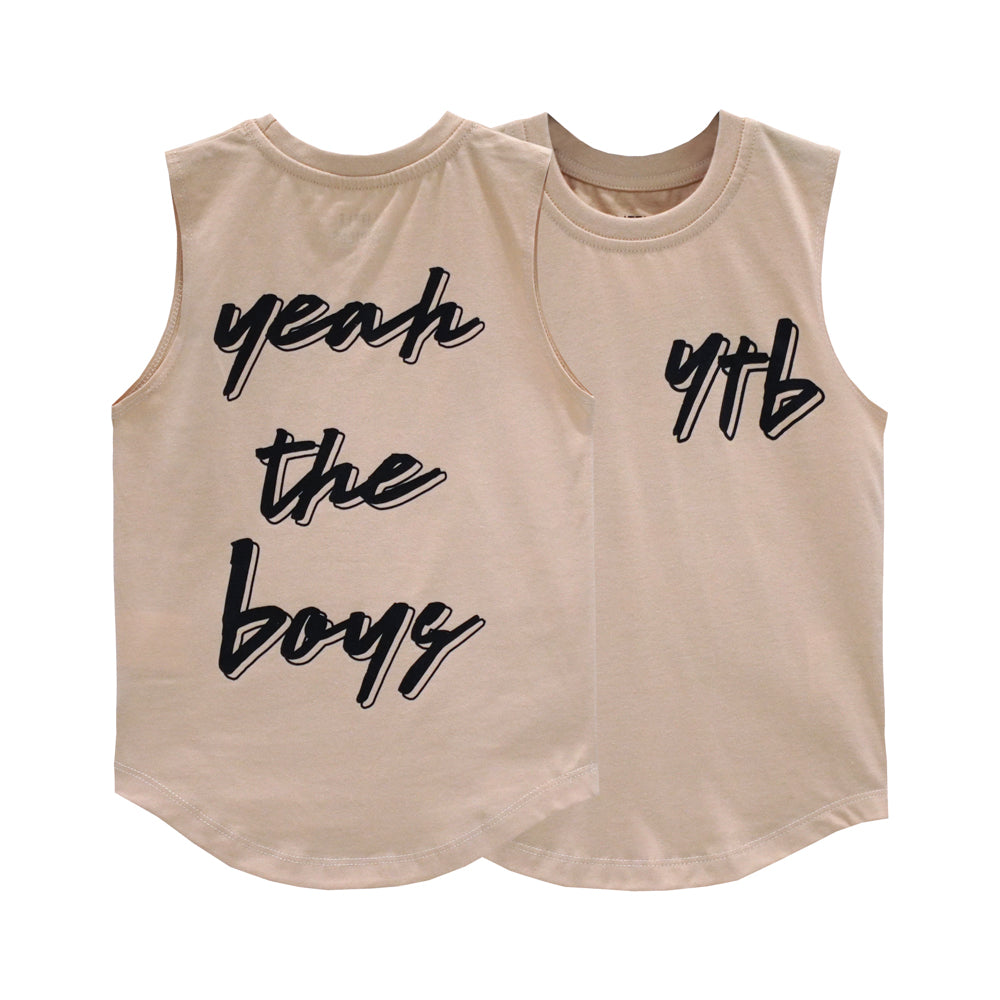 YEAH THE BOYS V2 MUSCLE TEE SMALL PRINT BEIGE