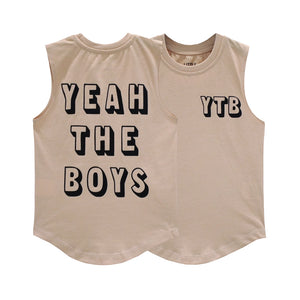 YEAH THE BOYS MUSCLE TEE SMALL PRINT BEIGE