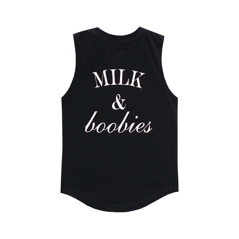 MILK AND BOOBIES MUSCLE TEE SMALL PRINT