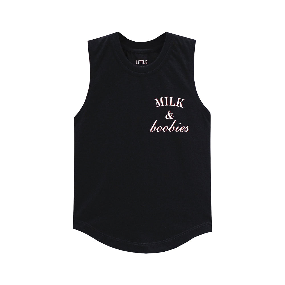 MILK AND BOOBIES MUSCLE TEE SMALL PRINT