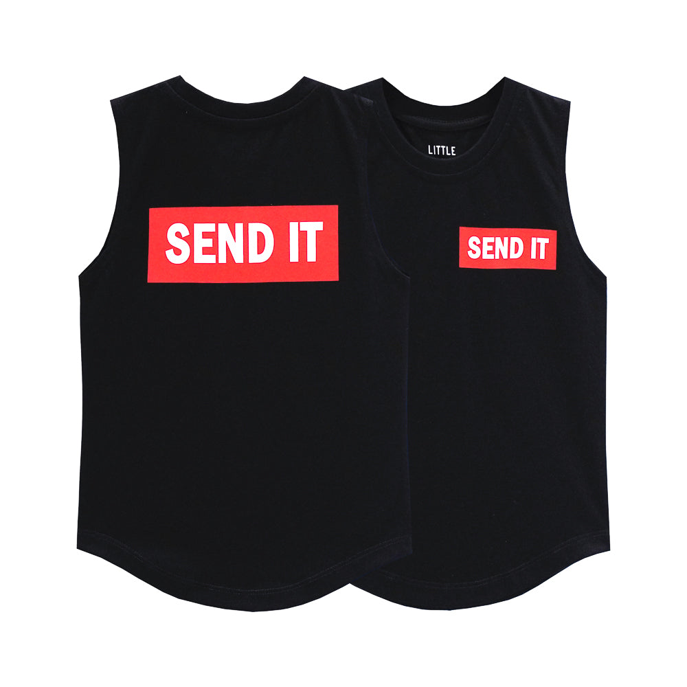 SEND IT MUSCLE TEE SMALL PRINT
