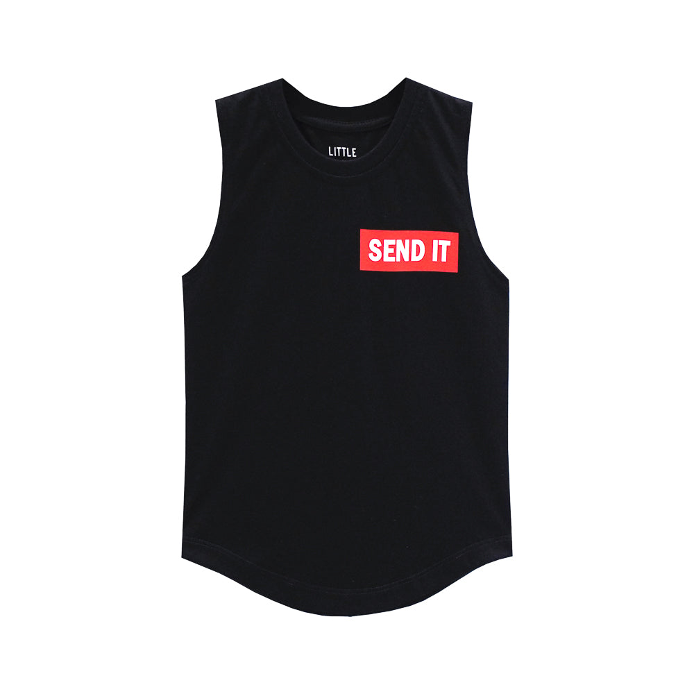 SEND IT MUSCLE TEE SMALL PRINT