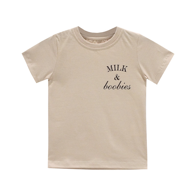 MILK AND BOOBIES BOYS SMALL PRINT TEE BEIGE